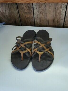 Crocs Womens Huarache Sandals Strappy Thong Flip-Flop Bronze/Espresso Size W 7